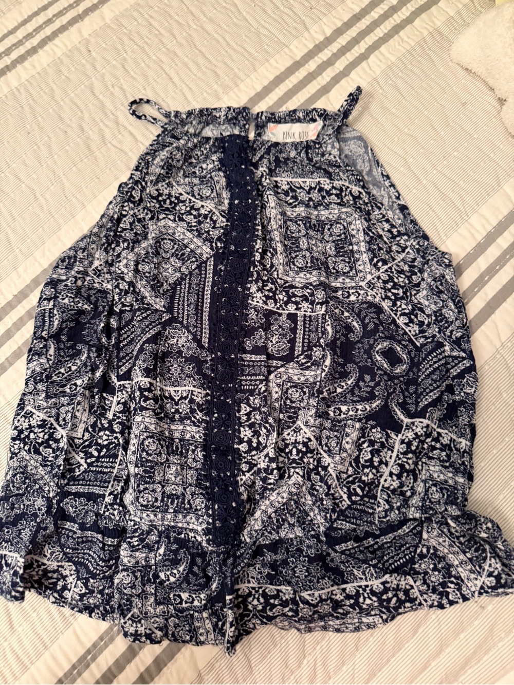 Pink Rose Navy and White Paisley Halter Camisole